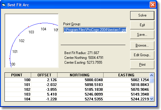 ProCogo-LT, best fit arc routine.