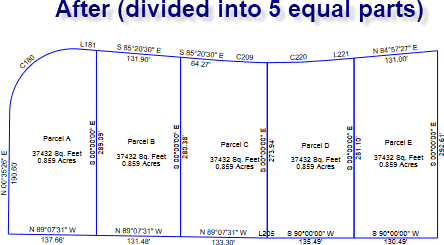 Subdivide parcel into five equal parts